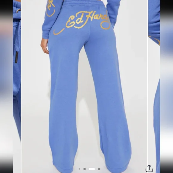 NWT Ed Hardy Old School 90s Blue Bootcut Sweatpants with Tattoo Dragon Design L - Picture 6 of 9